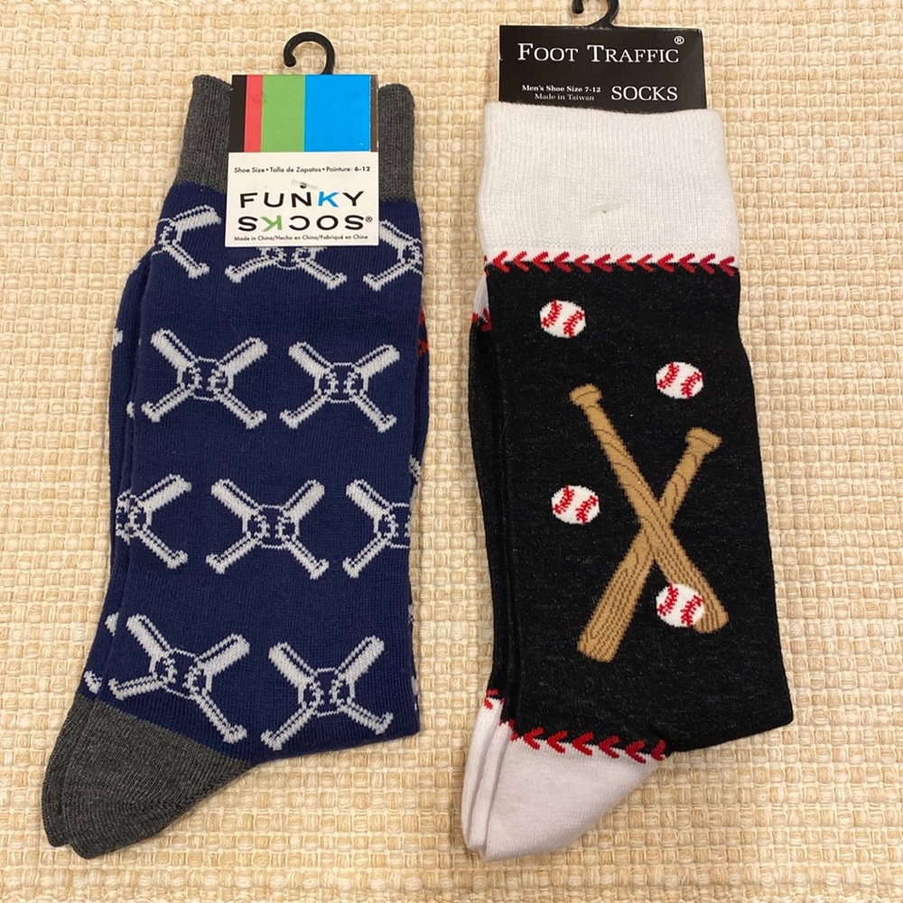Two (2) pairs of Men’s baseball themed socks.